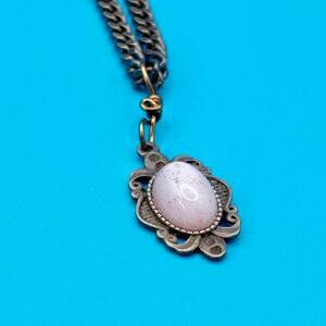 Peach Moonstone Victorian Style Antiqued Bronze Handmade Necklace
